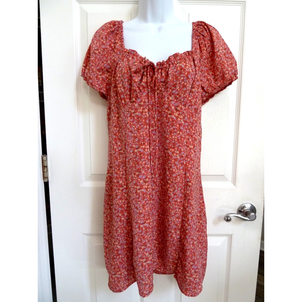 BP Pink Floral Sundress Puffed Sleeve Babydoll Cottagecore Whimsical Large